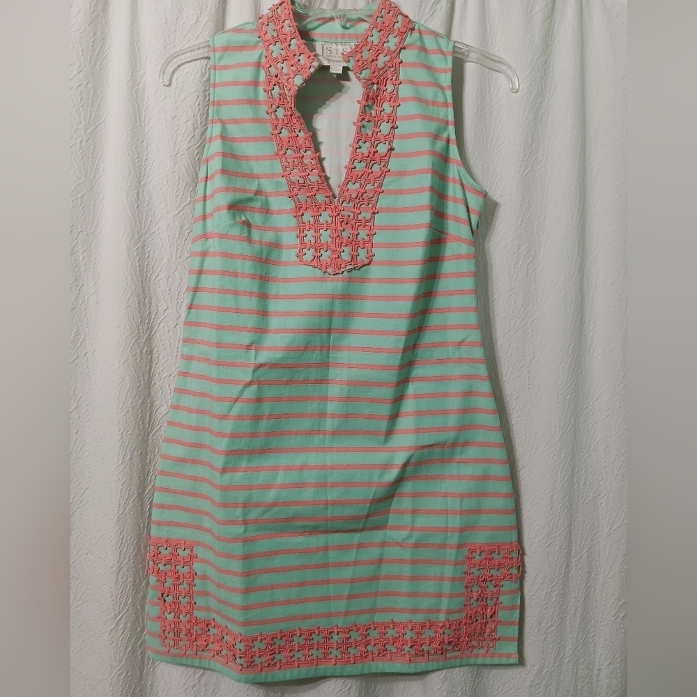 Sail to Sable aqua and pink striped dress Size M